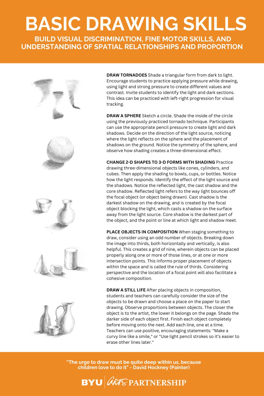 Handout with the five activities for basic drawing