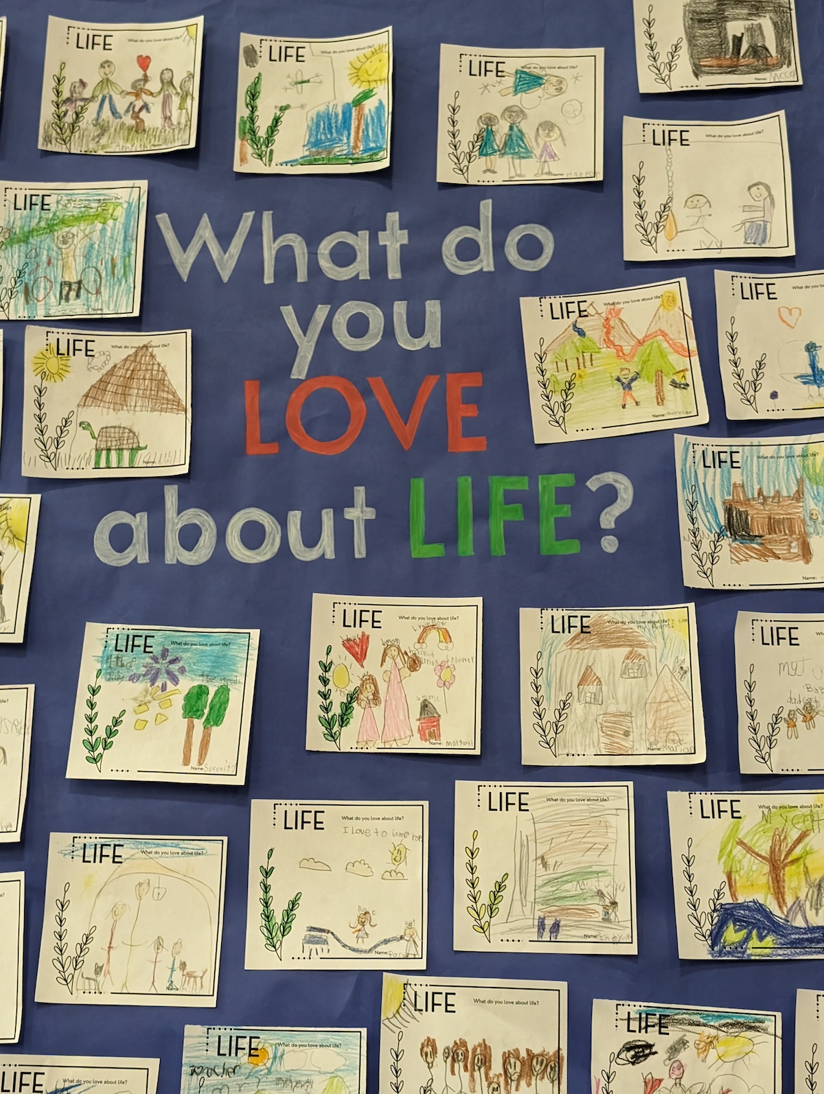 Artwork describing what Miriam Bowen's students love about life.