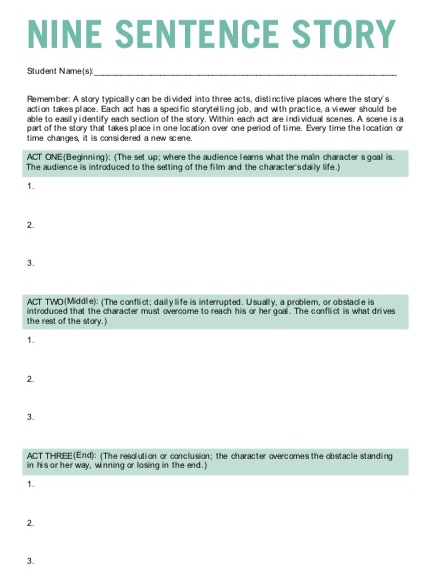 Nine Sentence Story Template